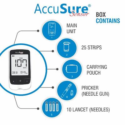 AccuSure Sensor Gluco Meter with 25 Strips - Blood Glucose Monitors/Test Strips
