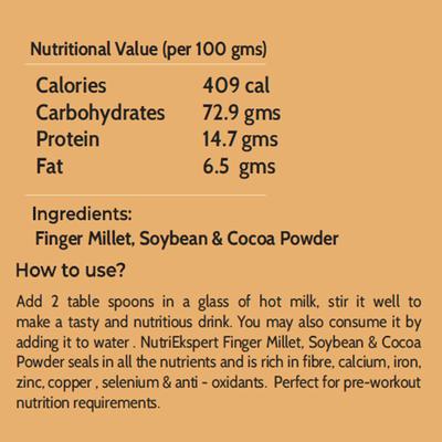 NutriEkspert Pre Workout Meal - Finger Millet, Soybean & Cocoa Powder Mix with Shaker 350 gm - Protein Drink