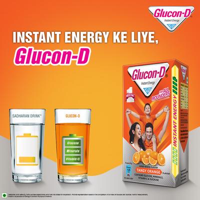 Glucon-D Instant Energy Powder - Tangy Orange (Jar) 400 gm - Energy Drinks