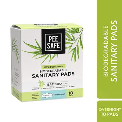 Pee Safe 100% Organic Cotton Biodegradable Sanitary Pads (Overnight) 10's - Sanitary Napkins