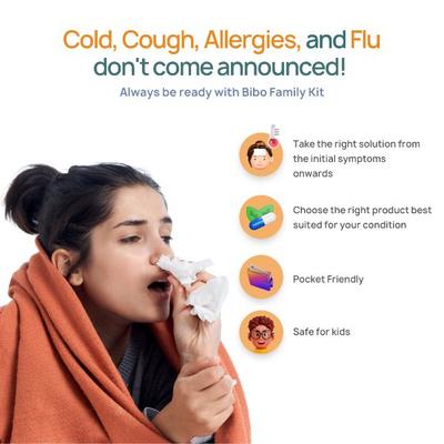 Bibo Family Kit - Cough, Cold, Sinus Relief - Kids Safe - First Aid for Clear Breathing - 5 Products - Speciality Medicines