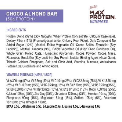 RiteBite Max Protein Ultimate Choco Almond Bar (Pack of 6 x 100 gm) - Nutritional Bars