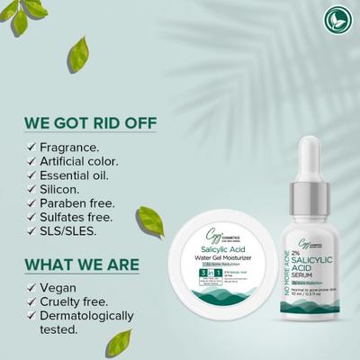 CGG Cosmetics 3 in 1 Salicylic Moisturizer Water Gel Moisturizer 100 gm + Free 2% Saliclic Acid Face Serum 10 ml - Face Moisturizers