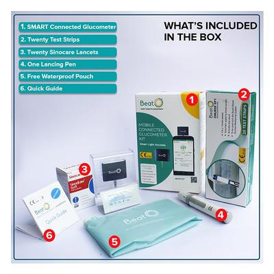 BeatO Smart Glucometer Kit (Mobile Connected Glucometer 1's + Test Strips 20's) - Blood Glucose Monitors/Test Strips