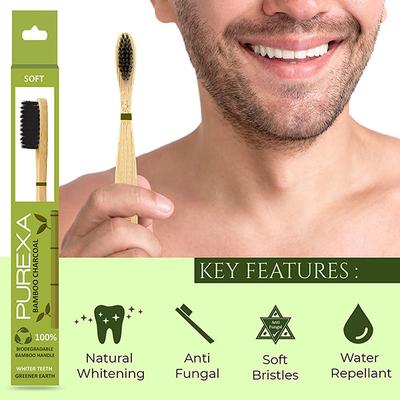 Purexa Biodegradable Bamboo Soft Toothbrush - Charcoal (Pack of 2) - Toothbrushes