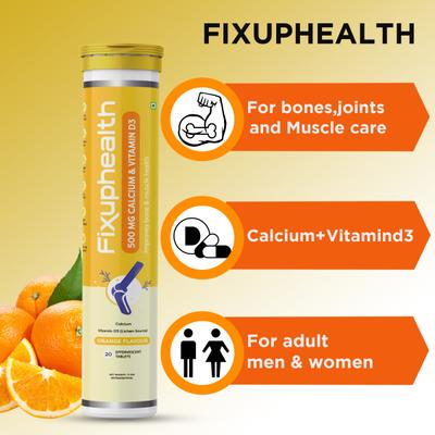 FixUpHealth Biotin Effervescent Tablet - Orange Flavour 20s & FixUpHealth Calcium and Vitamin D3 Effervescent Tablet - Orange Flavour 20s 1's - Hair & Skin