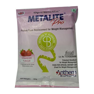 Metalite Pro Meal Replacement Powder - Strawberry Flavour 60 gm - Nutritional Bars