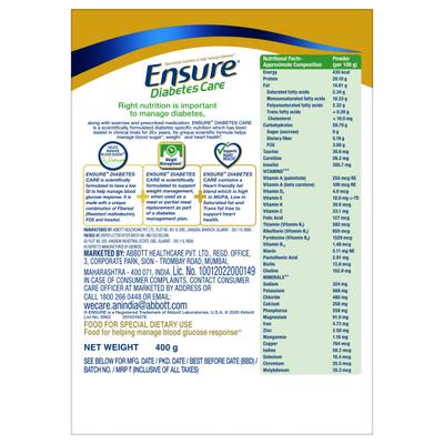 Ensure Diabetes Care Powder - Vanilla Flavour 400 gm (Refill Pack) - Diabetes (Fitness)