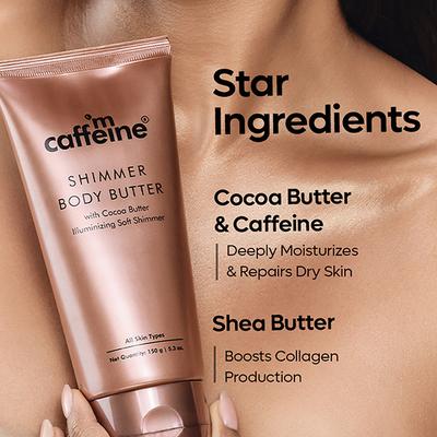 Mcaffeine Shimmer Body Butter with Cocoa Butter for Shimmery and Glowing Skin Limited Edition 150 gm - Body Butter