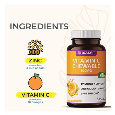 Boldfit Vitamin C Chewable 500 mg Tablet - Tangy Orange Flavour 30's - Multi-Vitamins