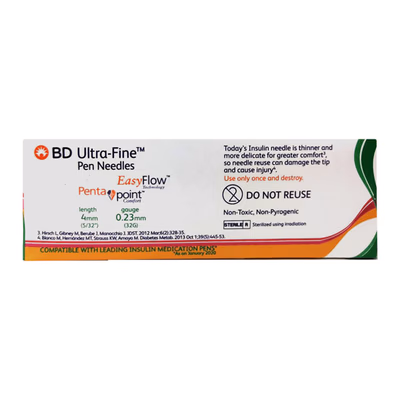 BD Ultra Fine Penta Point Pen Needles (4mm/0.23mm)(32G/5/32) 5's - Surgical Instruments