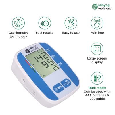 Sahyog Wellness Fully Automatic Upper Arm Digital Blood Pressure Monitor - Blue & Silver (Regular Cuff) (22 - 36 cm) - Blood Pressure Monitor Device
