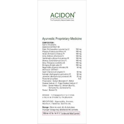 Shree Dhanwantri Herbals Naturals Acidon Syrup 200 ml - Speciality Medicines