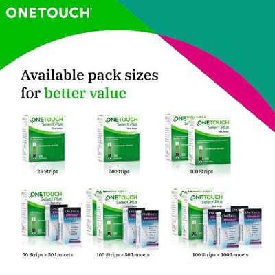 OneTouch Select Plus Blood Glucose Test Strips 25's - Blood Glucose Monitors/Test Strips