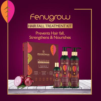 Manestream FenuGrow Hairfall Treatment Kit - Fenugreek & Onion (Hair Oil 50 ml + Shampoo 100 ml + Conditioner 100 ml) 1's - Hair Treatment