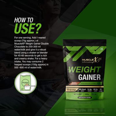 MuscleXP Weight Gainer Protein Powder - Double Chocolate 1 kg - Workout Essentials