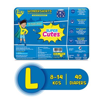 Super Cute's WonderShorts Pull-up Shorts Diaper - (L) (8 - 14 kg) (Pack of 20 x 2's) - Diapers & Wipes
