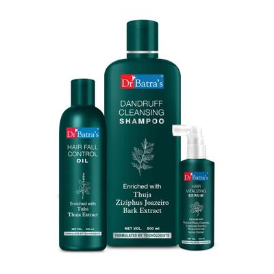 Dr Batra's Dandruff Cleansing Shampoo 500 ml + Hair Fall Control Oil 200 ml + Hair Vitalizing Serum 125 ml - Hair Treatment