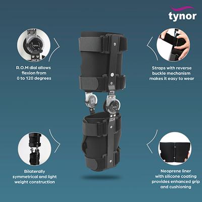 Tynor R.O.M. Knee Brace (22 Inches x 56 cm) (UN) (D 48) - Knee/Ankle/Leg/Foot Supports