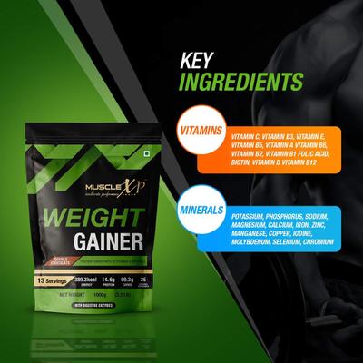 MuscleXP Weight Gainer Protein Powder - Double Chocolate 1 kg - Workout Essentials