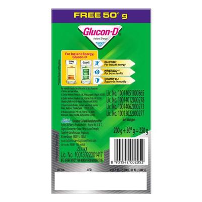 Glucon-D Instant Energy Powder - Regular (Refill) (200 gm + Free 50 gm) - Energy Drinks