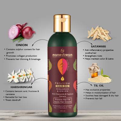 Manestream FenuGrow Hairfall Treatment Kit - Fenugreek & Onion (Hair Oil 50 ml + Shampoo 100 ml + Conditioner 100 ml) 1's - Hair Treatment