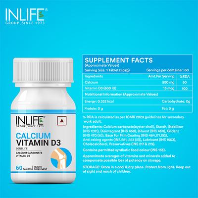 INLIFE Calcium Vitamin D3 Tablets 60's - Multi-Vitamins