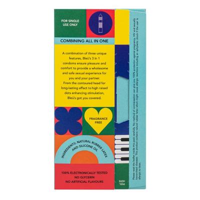Bleu Condoms Combo Pack - Ultra Thin + Dotted + 3 in 1 Dotted Ripped and Contour Shaped (Pack of 2 x 8's Each) - Plain/Flavoured Condoms