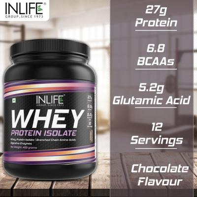 INLIFE Whey Protein Isolate Powder - Chocolate Flavour 400 gm - Whey Proteins
