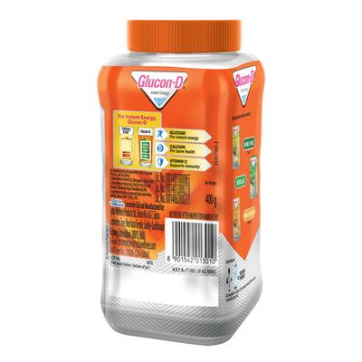 Glucon-D Instant Energy Powder - Tangy Orange (Jar) 400 gm - Energy Drinks