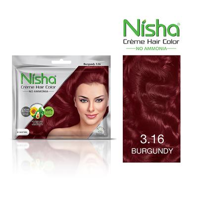 Nisha Creme Hair Color Pouch - 3.16 Burgundy 40 gm - Crème