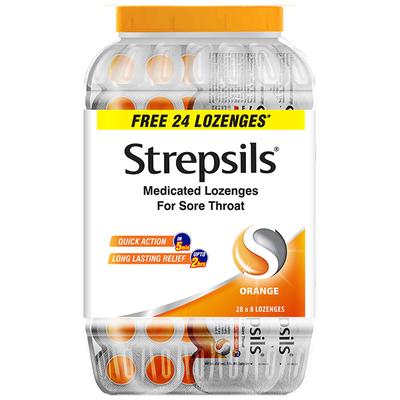 Strepsils Lozenges - Orange 200's + 24's Free - Sore Throat Lozenges