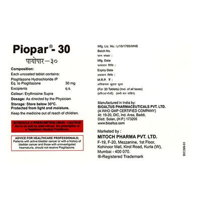 PIOPAR 30 Tablet 15's - Diabetes-Ant
