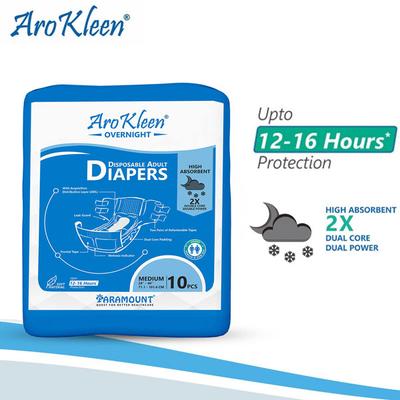 AroKleen Overnight Disposable Adult Diapers (M) (71.1 cm - 101.6 cm) (Pack of 2 x 10's) 1's - Adult Diapers & Pads