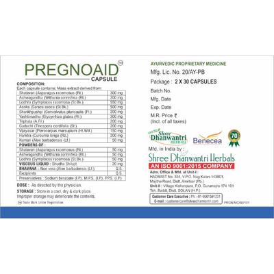 Shree Dhanwantri Herbals Naturals Pregnoaid Capsule (Pack of 2 x 30's) 60's - Speciality Medicines