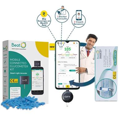 BeatO Smart Glucometer Kit (Mobile Connected Glucometer 1's + Test Strips 20's) - Blood Glucose Monitors/Test Strips