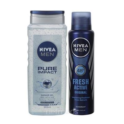 Nivea Men Pure Impact Shower Gel 500 ml & Fresh Active Spray 150 ml - Shower Gels & Body Wash