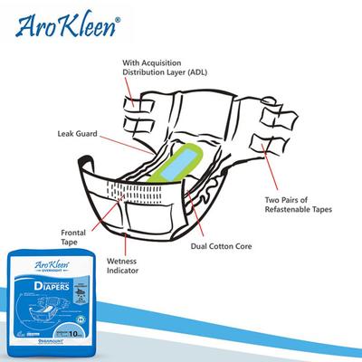 AroKleen Overnight Disposable Adult Diapers (M) (71.1 cm - 101.6 cm) (Pack of 2 x 10's) 1's - Adult Diapers & Pads