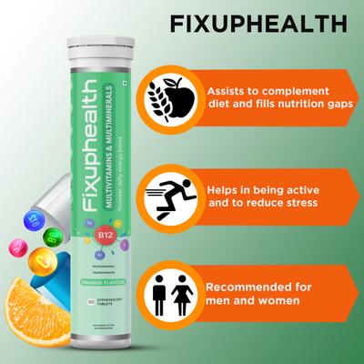 FixUpHealth Apple Cider Vinegar Effervescent Tablet - Apple Flavour 15s & FixUpHealth Multivitamins and Multiminerals Effervescent Tablet - Orange Flavour 20s 1's - Apple Cider Vinegars