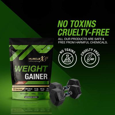 MuscleXP Weight Gainer Protein Powder - Double Chocolate 1 kg - Workout Essentials