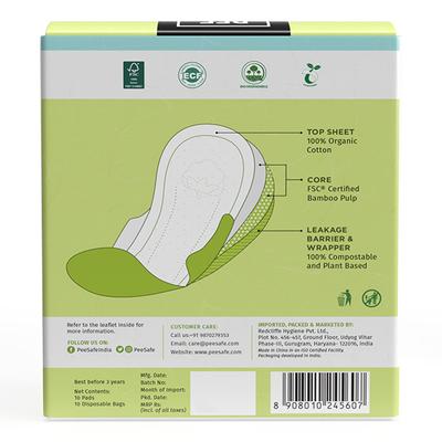 Pee Safe 100% Organic Cotton Biodegradable Sanitary Pads (Overnight) 10's - Sanitary Napkins