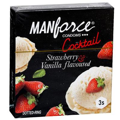 Manforce Cocktail Condoms - Strawberry & Vanilla Flavoured 3's - Plain/Flavoured Condoms