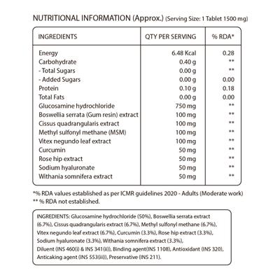 Pure Nutrition Veg Glucosamine with MSM 3850mg Veg Tablet 60's - Vital Health