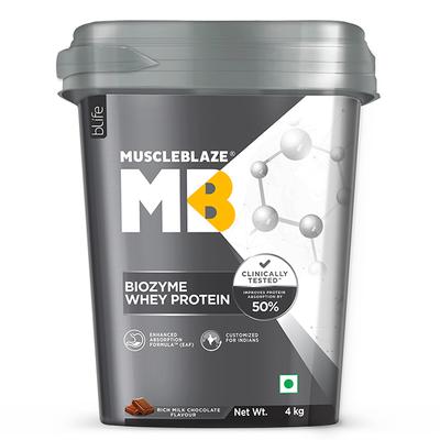 MuscleBlaze Biozyme Whey Protein Powder - Rich Milk Chocolate 4 kg - Whey Proteins