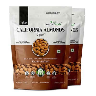 NourishVitals California Roasted Almonds Seeds (Pack of 2 x 200 gm) - Nutritional Bars