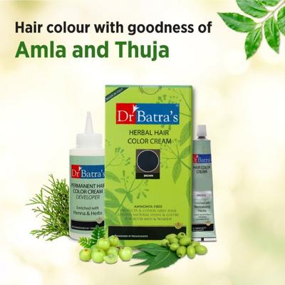 Dr Batra's Hair Fall Control Shampoo 500 ml + Hair Fall Control Oil 200 ml + Hair Fall Control Serum 125 ml + Conditioner 100 ml + Herbal Hair Color Cream - Brown - Hair Treatment