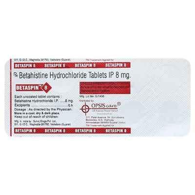 BETASPIN 8mg Tablet 10's - Vertigo-Ant