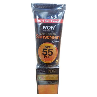 WOW Skin Science Matte Finish SPF 55 PA++ Sunscreen Cream 80 ml (Buy 1 Get 1 Free 80 ml) - Face Sunscreen
