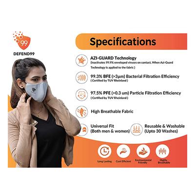 Defend99 Reusable Face Mask - Multi Colour 3's - Face Mask
