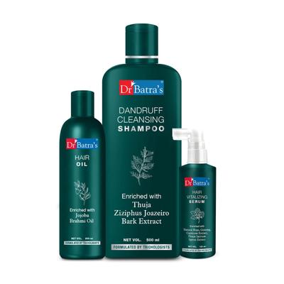 Dr Batra's Dandruff Cleansing Shampoo 500 ml + Hair Oil 200 ml + Hair Vitalizing Serum 125 ml - Hair Treatment